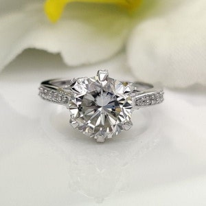 3 Carat Round Moissanite Solitaire Ring 14K Gold Engagement - Etsy