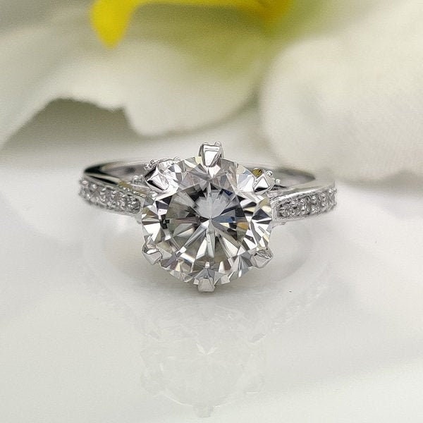 3 Carat Round Moissanite Solitaire Ring, 14K Gold Engagement Ring, Promise Ring ,6 prong Ring Stimulant Diamond Ring, 14K White Gold Ring