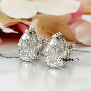 2.60Ct Moissanite Sutds, Pear Cut Diamond Earrings For Women, Moissanite Studs Earrings, VVS Pear Cut Moissanite Solitaire Earrings 14K Gold