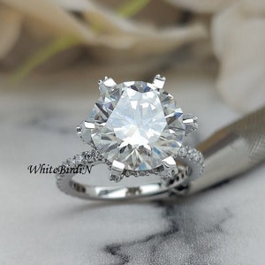 4.80ctw  Round Moissanite Solitaire Ring, 14K Gold Engagement Ring, Promise Ring, 6 prong Ring Lab Diamond Diamond Ring, 14K White Gold Ring