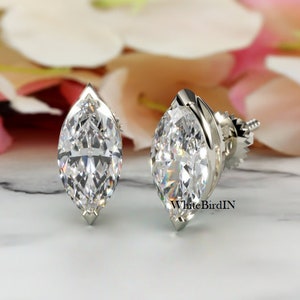 Moissanite Studs Earrings, 3Ct Moissanite Sutds, Marquise Cut Diamond Earrings For Women, VVS Marquise Moissanite Earrings, Gift for Her