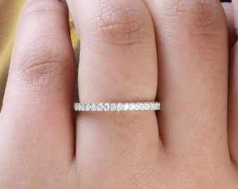 Moissanite Engagement Band | White Gold Matching Band Set | Diamond Wedding Band | Moissanite Half Eternity Band | 925 Sterling Silver Band