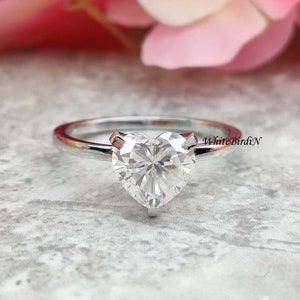 3Ct Heart Shaped Moissanite Solitaire Ring, Valentines Gift for Her, Heart Shaped Engagement Ring, Heart Shaped Sim Diamond Solitaire Ring