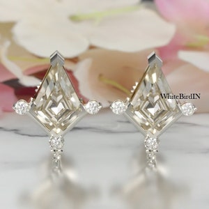 Moissanite Ohrstecker / Kite Cut Moissanit Ohrstecker / 14K Weißgold Ohrstecker / 3 Karat Moissanite Ohrring / Vintage Art Deco Ohrstecker