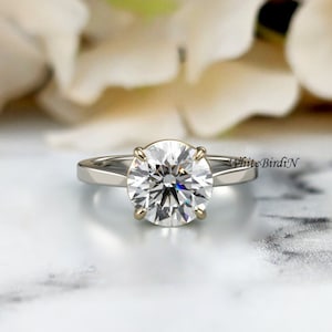 2 Carat Moissanite Ring | Round Cut | 4 Prong Solitaire Engagement Ring | 4 Prong Wedding Ring | Lab Diamond Simu Ring | 14K Gold Two Tone