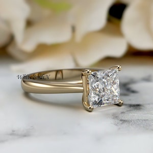 2CT Princess Cut Colorless Moissanite Rings, Solitaire Princess Cut Moissanite Ring, 14K Solid  Yellow Gold Wedding Ring, Anniversary Rings
