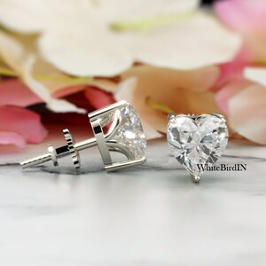 Heart Moissanite Studs Earrings, 3Ct Moissanite Sutds, Heart Cut Studs, Earrings For Women, 14K White Gold Lab Diamond Earring
