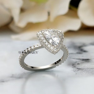 2.12 CT Trillion Cut Moissanite Halo Engagement Ring, Comfort Fit Double halo Ring, Wedding Ring, Diamond Anniversary Ring, Bridal Ring,