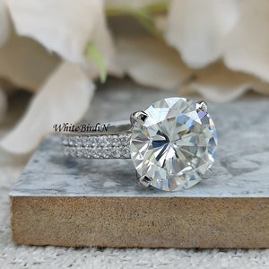 6 Carat Round Moissanite Solitaire Ring, 14K Gold Engagement Ring, Promise Ring , 4 prong Ring Lab Created Diamond Engagement Ring