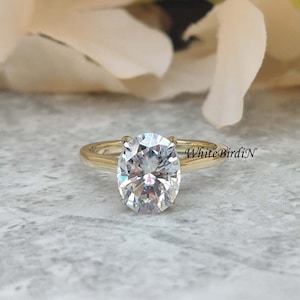 Yellow Gold Oval Engagement 14k/, 9x7mm Oval Forever One Ring, Oval Cut Moissanite Engagement Ring, Solitaire Oval Ring, Dainty Oval Ring