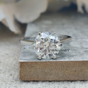 Anillo de moissanita de corte redondo de 3 quilates y 9 mm, anillo de compromiso femenino de oro macizo de 14 quilates, anillo de 6 puntas para mujer, anillo de bodas, anillo de aniversario de regalo