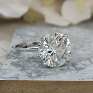 8 Carat Huge Round Cut Moissanite Ring / 4 Prong Proposal Ring For Her / Diamond  Wedding Ring / 14K Solid Gold Engagement Simple Ring