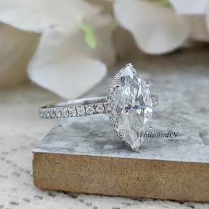 2.30 Carat Lab Grown Diamaond Ring Marquise Engagement Ring With Side Accent Stones Wedding Ring, Anniversary Ring 14K Solid Gold