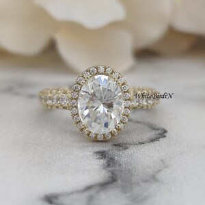 14K Solid Yellow Gold Ring 1.80CT Moissanite Engagement Ring Oval Cut Moissanite Ring Halo Engagement Ring Anniversary Ring Bridal Gift Ring