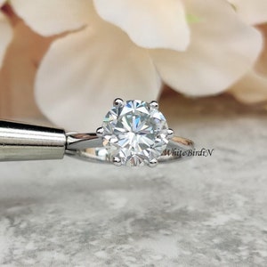 Pierścionek z Moissanite Solitaire / 3 CT bezbarwny okrągły diamentowy pierścionek obietnicy dla niej / Pierścionek z diamentem Solitaire / Antyczny pierścionek z białego złota Solitaire