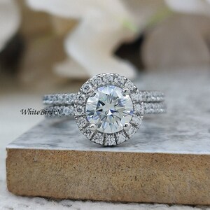 1.00 CT Center Round Moissanite Ring,Round Engagement Ring Set, Luxury Bridal Wedding Ring With Matching Band Solid 14k White Gold Ring Set