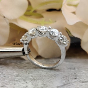 2.5 Ctw 5 Stone Moissanite Engagement Ring 14K White Gold Anniversary Band Gift, F/VS Lab Grown Diamond Engagement ring