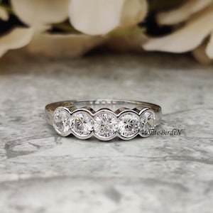 5 Stone Bezel Set 2.00 CT Round Lab Grown Engagement Ring | Classic 5 Stone Wedding Ring | Moissanite Ring | Diamond Wedding Five Stone Ring