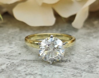 3CT Round Cut 9mm Moissanite Ring 9MM Engagement Ring,6 Prong Ring For Women Wedding Ring, Anniversary Ring Gift 14K Yellow Gold Ring