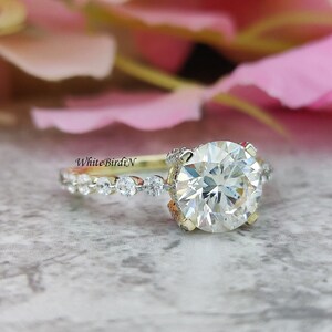 2 Carat IGI CERTIFIED F/VS1 Round IDEAL Cut Lab Grown Diamond Three Stone Solitaire Engagement Ring, Side Baguettes ,14k White Gold