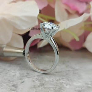Pierścionek z okrągłym szlifem 3CT Moissanite o średnicy 9 mm, pierścionek zaręczynowy 9 mm, pierścionek z 4 zębami dla kobiet, obrączka ślubna, pierścionek rocznicowy z diamentem laboratoryjnym, 14-karatowe białe złoto
