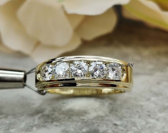 Men/'s Engagement Ring 2.00Ct Colorless Moissanite Round Excellent Cut 14Kt Solid White Gold Moissanite Ring Men/'s Wedding Ring Men/'s Band