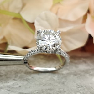 4.60ctw  Round Moissanite Solitaire Ring, 14K Gold Engagement Ring, Promise Ring , 4 prong Ring Stimulant Diamond Ring, 14K White Gold Ring