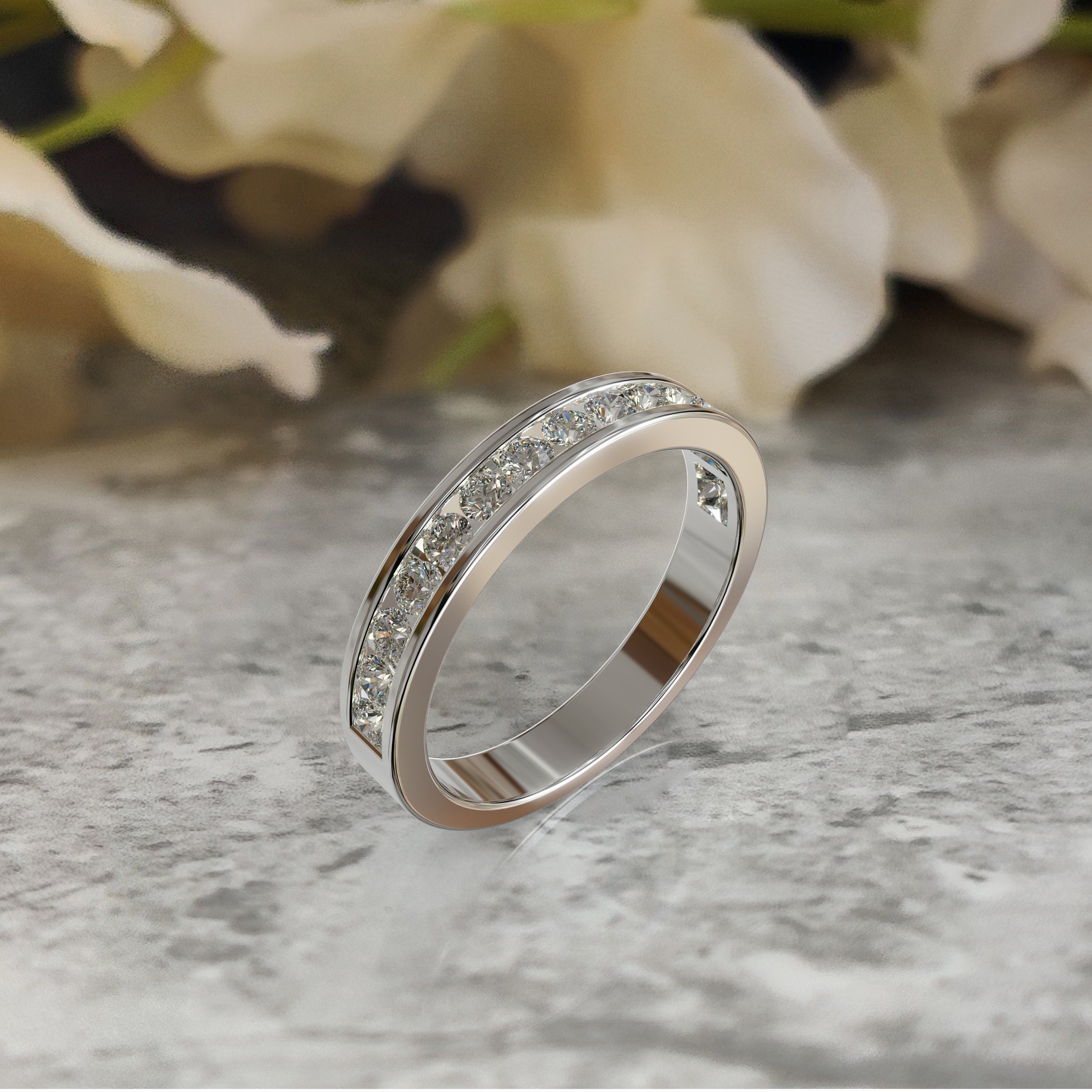 Moissanite Wedding Band / 14k Gold Half Eternity Channel Set Diamond ...