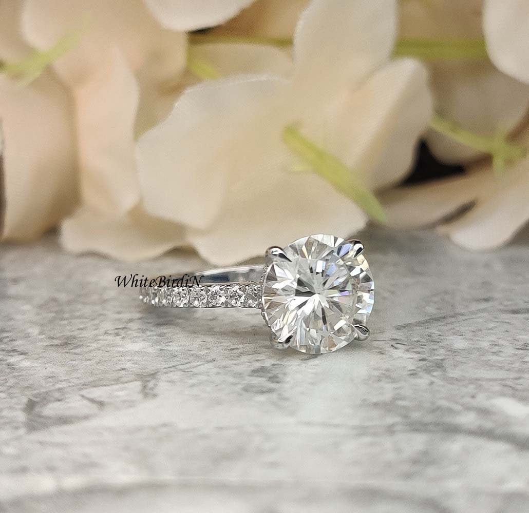3.60ctw Round Moissanite Solitaire Ring, 14K Gold Engagement Ring, Promise Ring , 4 Prong Ring Stimulant Diamond Ring, 14K White Gold Ring