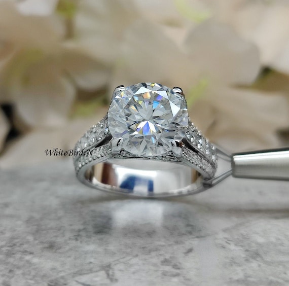 Round Brilliant Moissanite Channel Set Modern Solitaire Ring