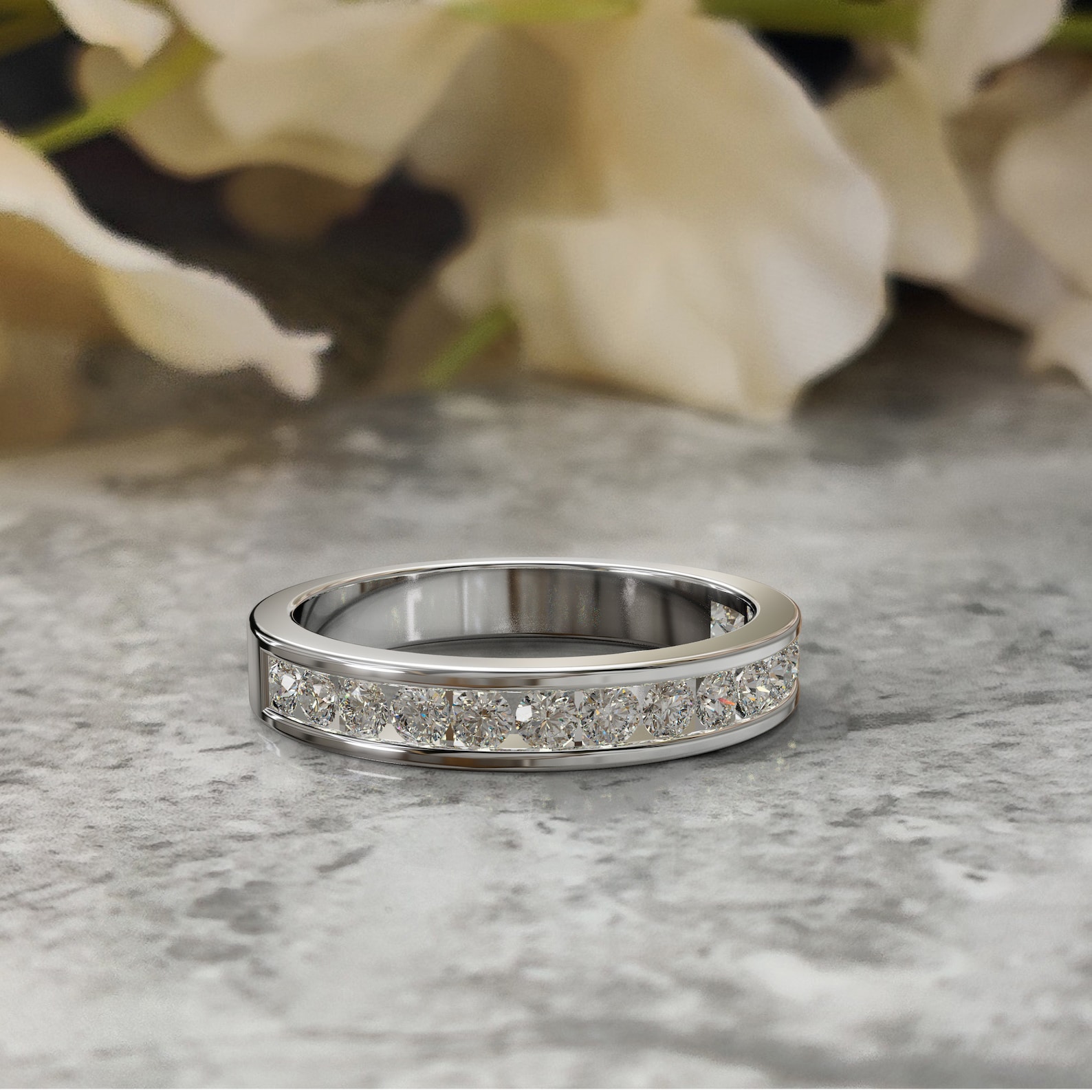 Moissanite Wedding Band / 14k Gold Half Eternity Channel Set Diamond ...