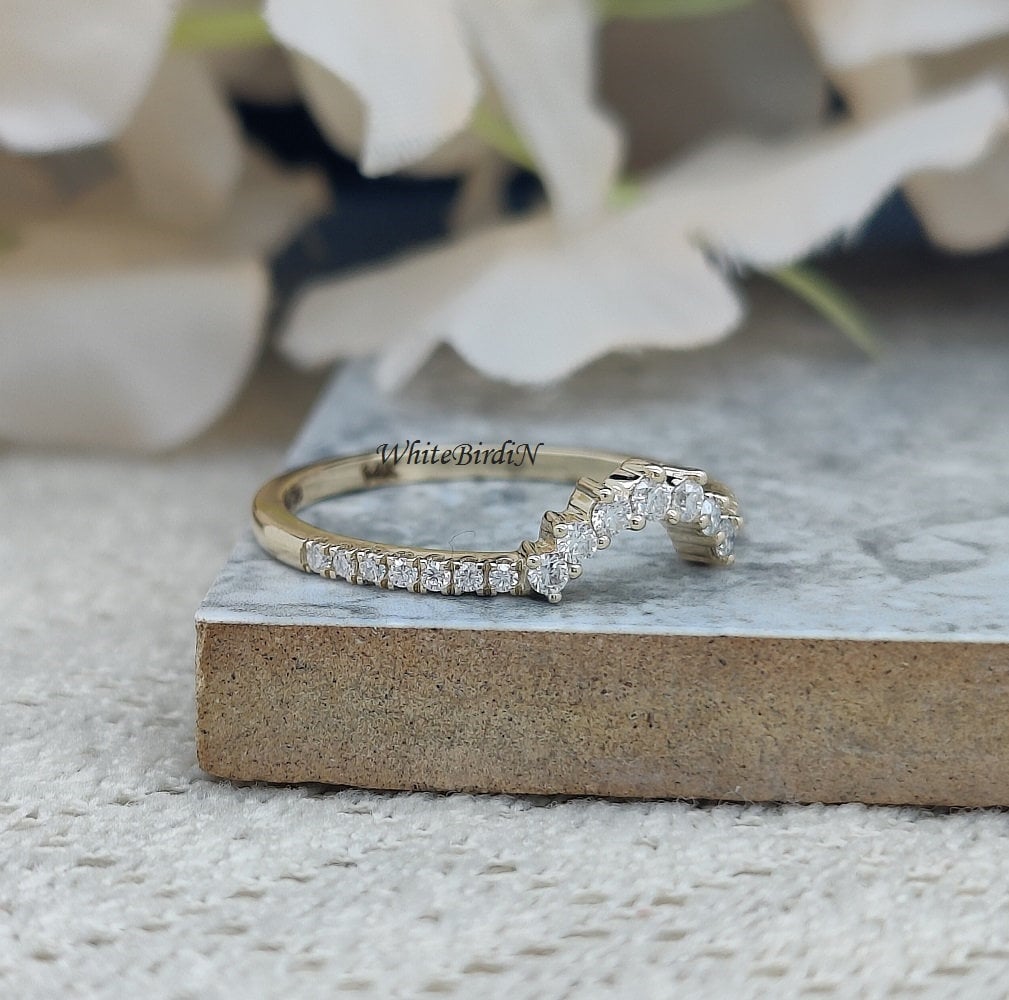 Curved Wedding Band Women Vintage Solid 14K Yellow Gold - Etsy