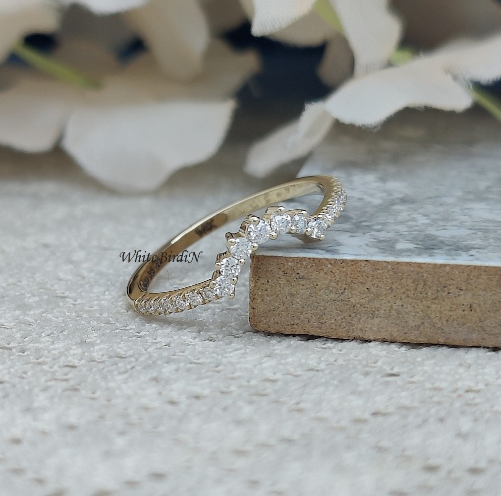 Curved Wedding Band Women Vintage Solid 14K Yellow Gold - Etsy