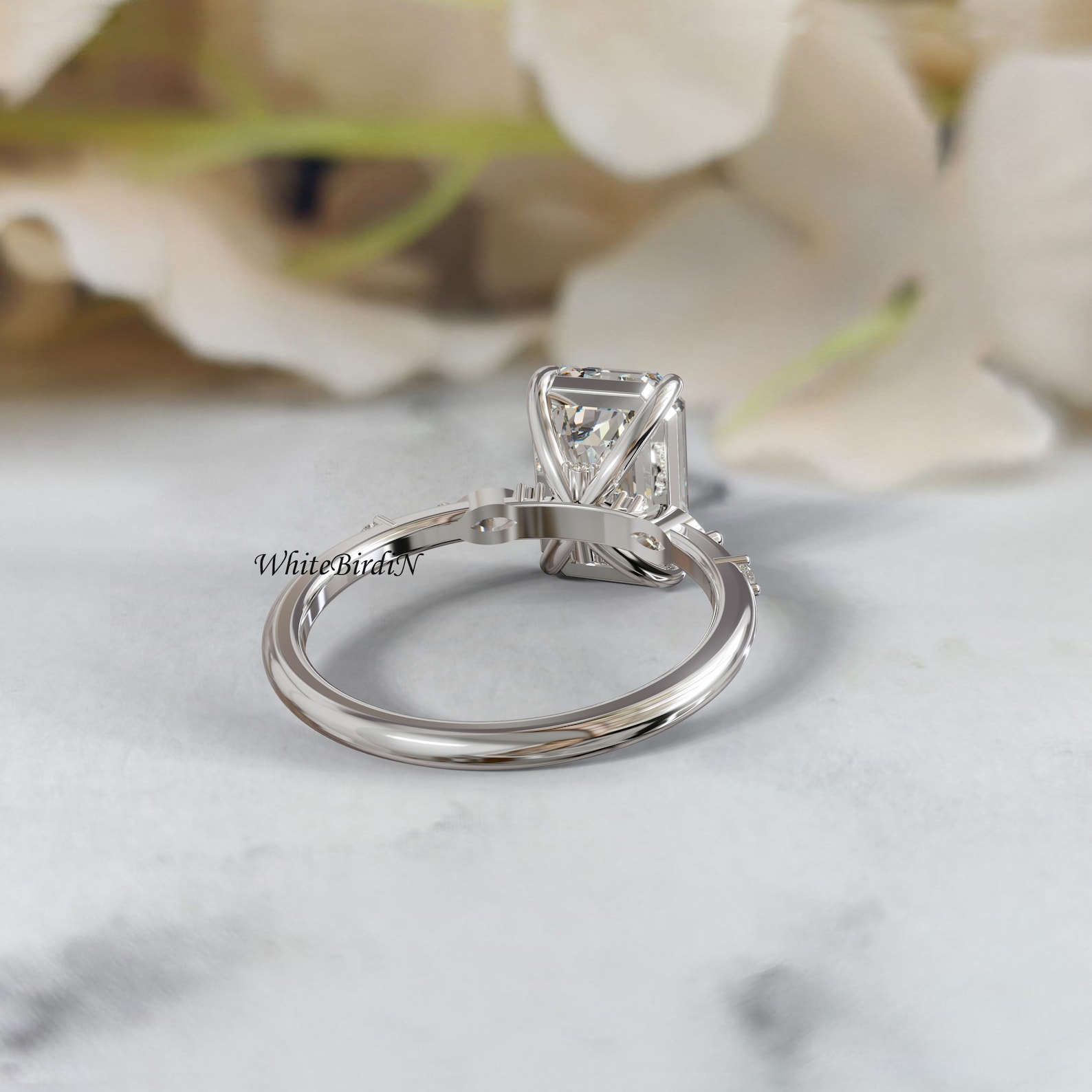 3 CT Emerald Cut Lab Grown Diamond Ring, Solitaire Engagement Ring ...