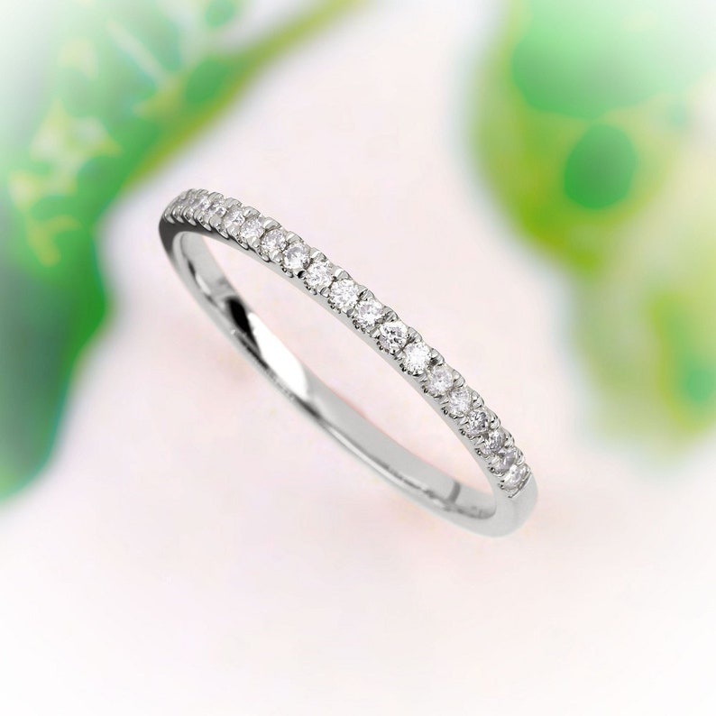 Diamond Wedding Band Moissanite Engagement Band 925 Sterling Silver Band White Gold Matching Band Set Moissanite Half Eternity Band
