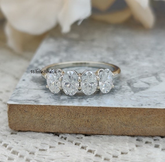 14k White Gold 3.5 CTW 5 Stone Oval Moissanite Ring 14k White Gold 3.5 CTW 5 Stone Oval Moissanite Ring