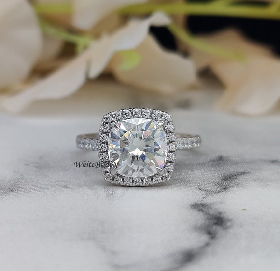 14k White Gold Cushion Center Diamond Complete Promise / Engagement Ring 14k White Gold Cushion Center Diamond Complete Promise / Engagement Ring