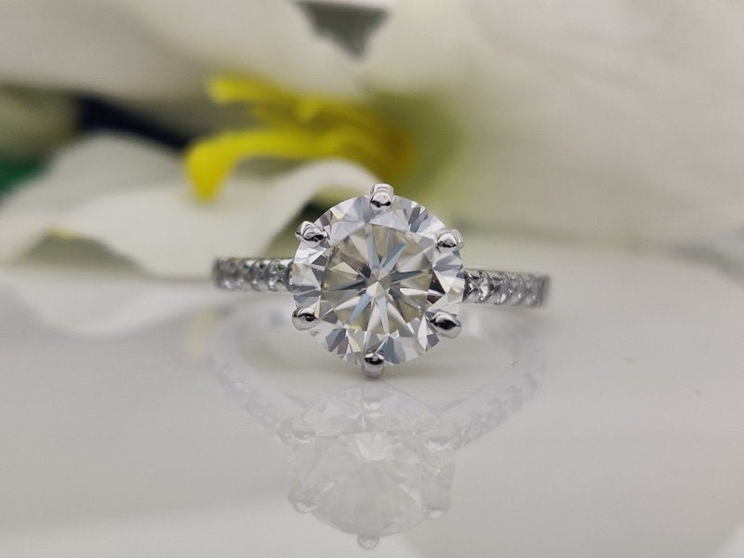 3.00 Ct Colorless Round Moissanite Solitaire With Accent Ring - Etsy
