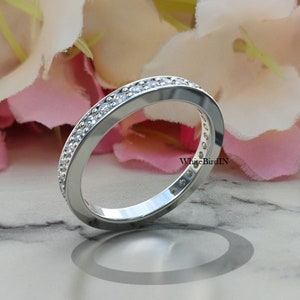 1Ctt Dainty Moissanite Stacking Eternity Ring - 14K White Gold Minimalist Ring - White Moissanite Wedding Band - Delicate Ring Eternity Band