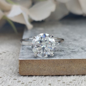 3,5 CT okrągły szlif 10 mm Moissanite pierścionek zaręczynowy, 4-zębowy pierścionek dla kobiet obrączka ślubna, diamentowy pierścionek rocznicowy prezent 14-karatowe białe złoto