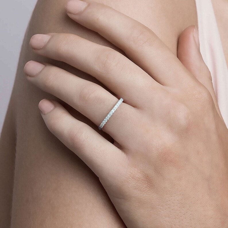 Diamond Wedding Band Moissanite Engagement Band 925 Sterling Silver Band White Gold Matching Band Set Moissanite Half Eternity Band