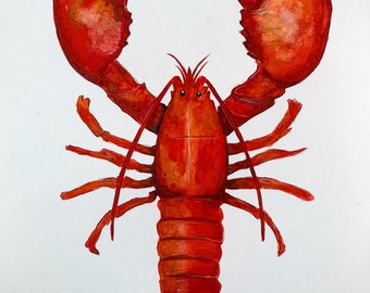 Lobster print 18x13cm in white or black 21x27cm frame, watercolour print created from original Darcie Dee Designs painting
