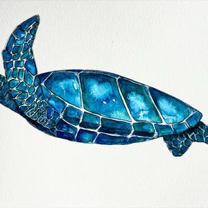 Print - A4 watercolour sea prints created from original paintings by DarcieDeeDesigns blue turtle