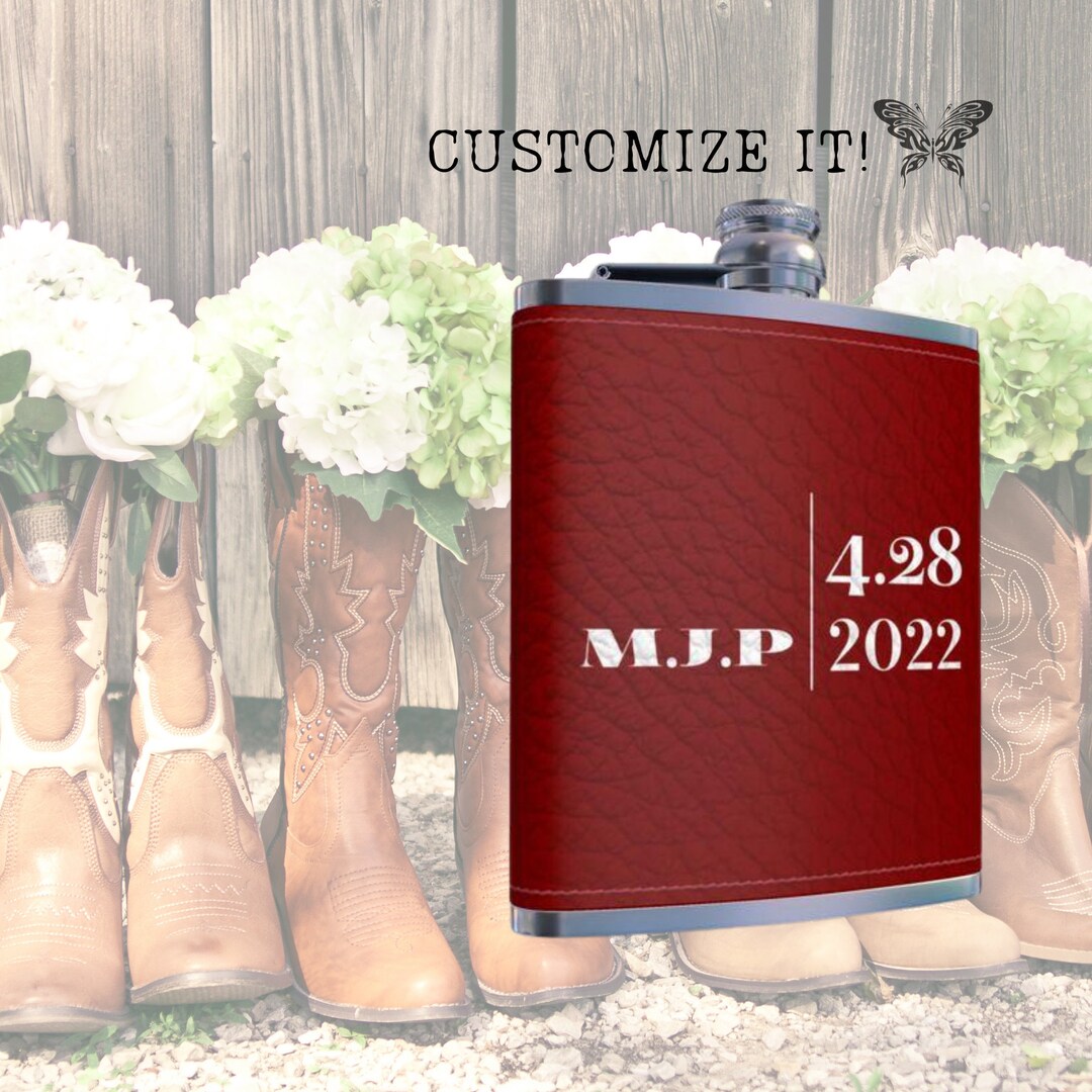 Personalized Red Leather Whiskey Flask Perfect for Weddings Parties ...