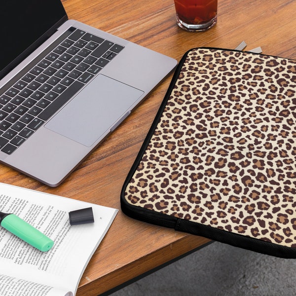 Benutzerdefinierte PC Hülle Leopard Print Laptop Sleeve 13 oder 15 Zoll Computer Accessoire Tablet Hülle Protector Tiermuster Grafik iPad Reisetasche