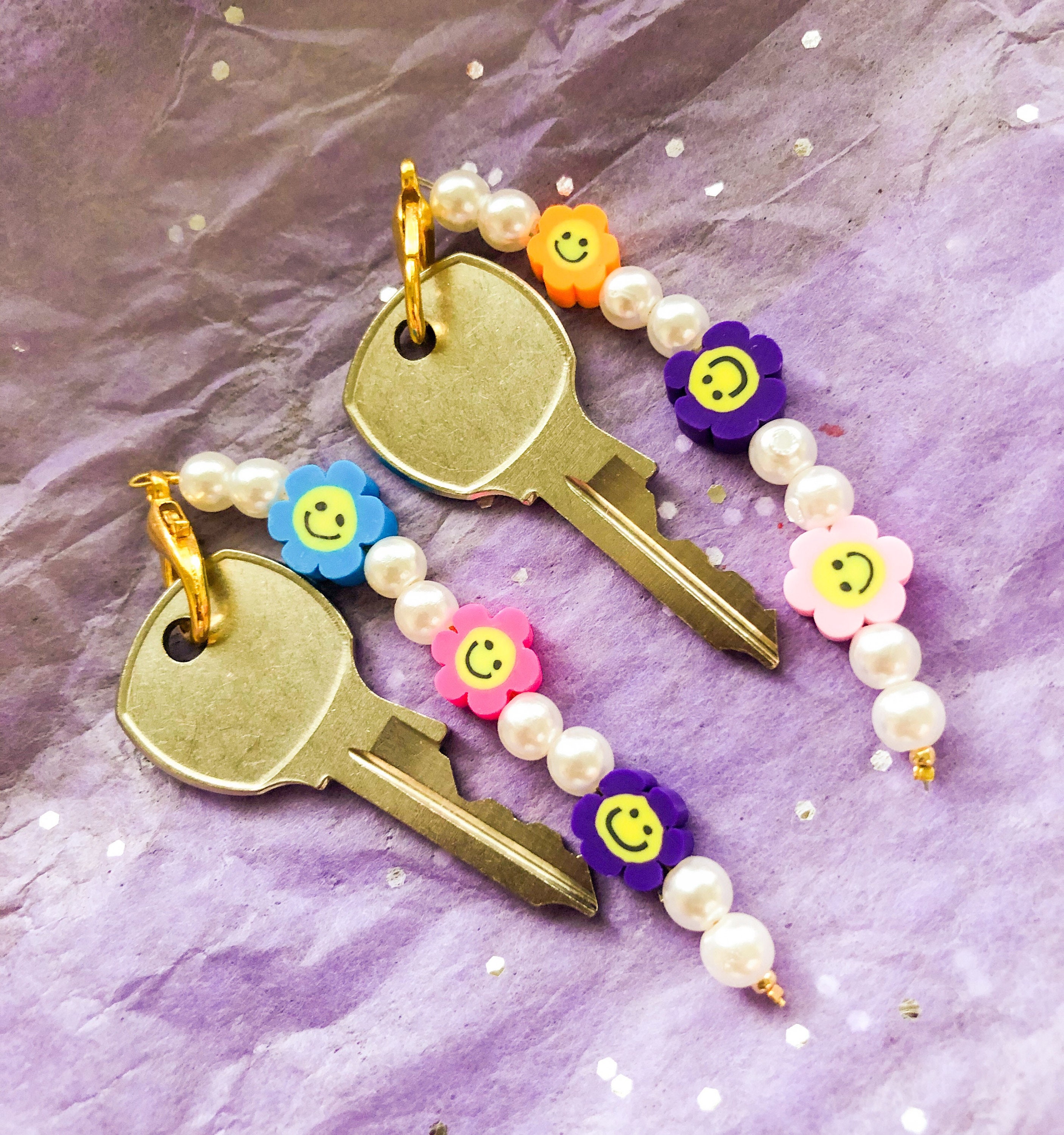 Pearl and acrylic beads cute keychains trendy keychains Etsy