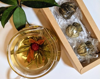 Blooming Tea 4 Pack - 2pk Pink Amaranth Black tea & Lily Osmanthus Green Tea -Flowering Tea Set - Artisan Tea - Flowering Tea- Tea gift Set