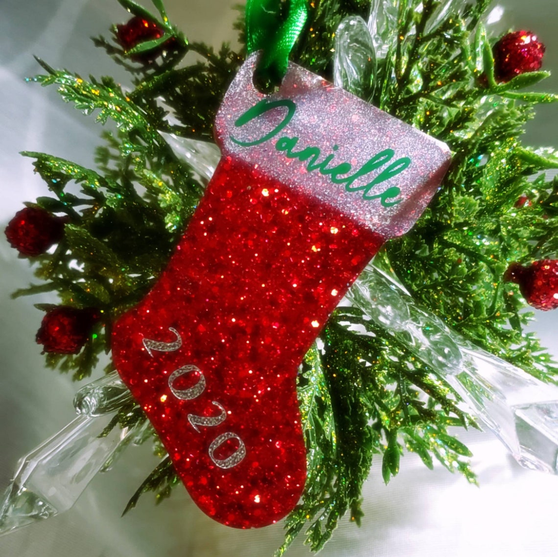 Personalized Christmas stocking ornament Etsy