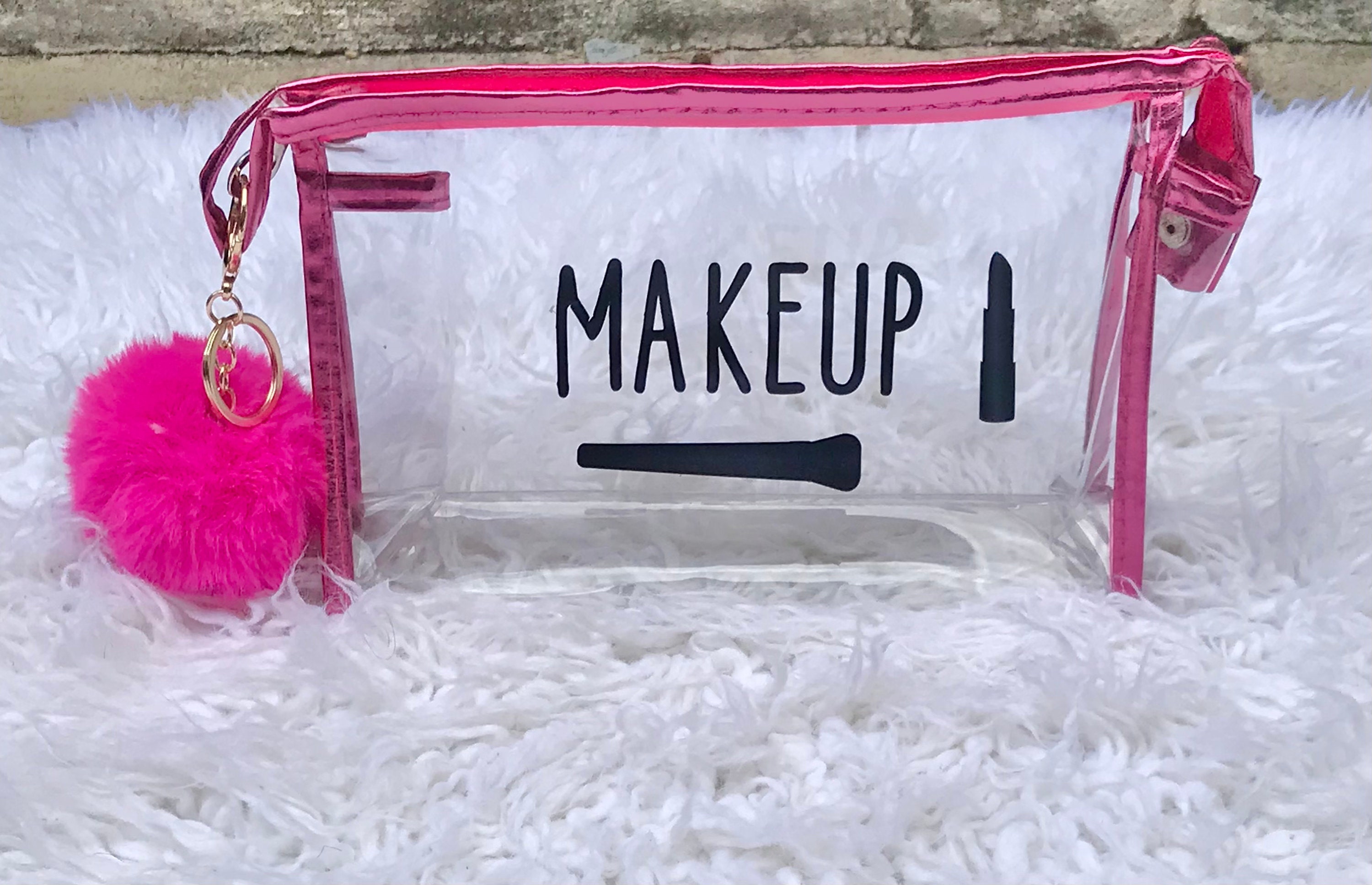 Personalized Clear Cosmetic Bag Toiletries Travel Bag Pink Etsy
