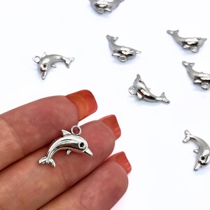 Antique Silver Dolphin Charms: Ocean Jewelry Making, Nautical Pendants